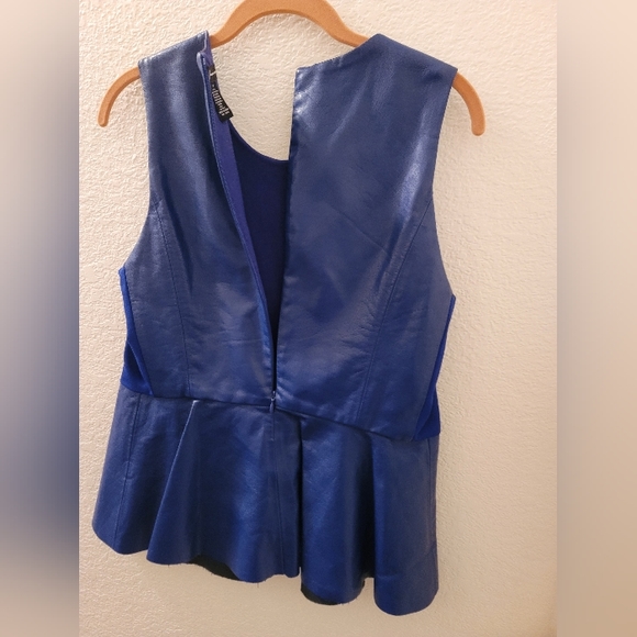 INC International Concepts Faux Leather Blue Peplum Top - Picture 4 of 5